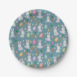 Cute Blue Paaster Bunny Rabbit Patroon Papieren Bordje