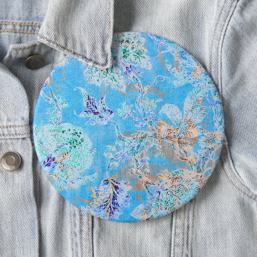 Cute blue pastel floral ronde button 6,0 cm (In situ)