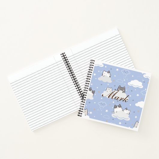 Cute Blue Pattern Kitten Cloud Notitieboek (Binnen)