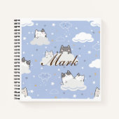 Cute Blue Pattern Kitten Cloud Notitieboek (Voorkant)
