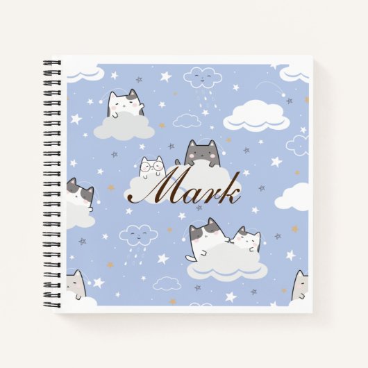 Cute Blue Pattern Kitten Cloud Notitieboek (Voorkant)
