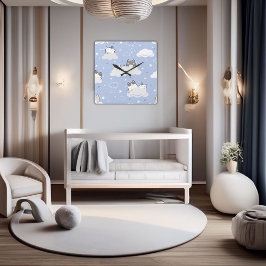 Cute Blue Pattern Kitten Cloud Vierkante Klok