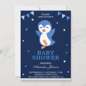 Cute Blue Penguin Baby shower Invitation Kaart (Voorkant)