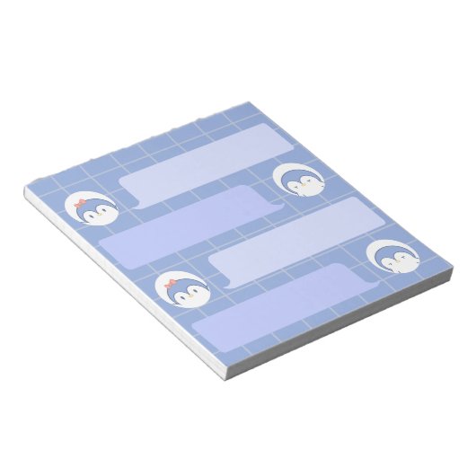 Cute Blue Penguin Notepad | Minimal Grid Me Notitieblok (Schuin)
