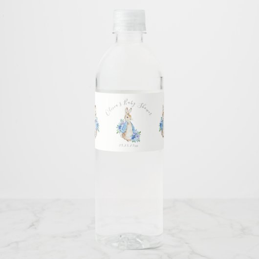 Cute Blue Peter Rabbit Baby shower Waterfles Etiket (Voorkant)