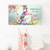 Cute Blue Pink Bird Floral Baby Shower Banner (Insitu)