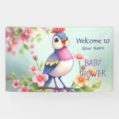 Cute Blue Pink Bird Floral Baby Shower Banner (Horizontaal)