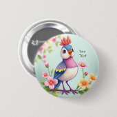 Cute Blue Pink Bird Floral Button (Voorkant /achterkant)
