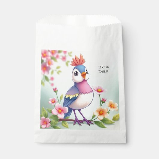 Cute Blue Pink Bird Floral Favor Bags Bedankzakje (Voorkant)