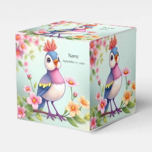 Cute Blue Pink Bird Floral Favor Box Bedankdoosjes (Voorkant Zijde)