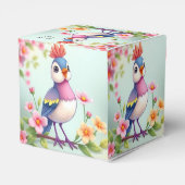 Cute Blue Pink Bird Floral Favor Box Bedankdoosjes (Achterkant)