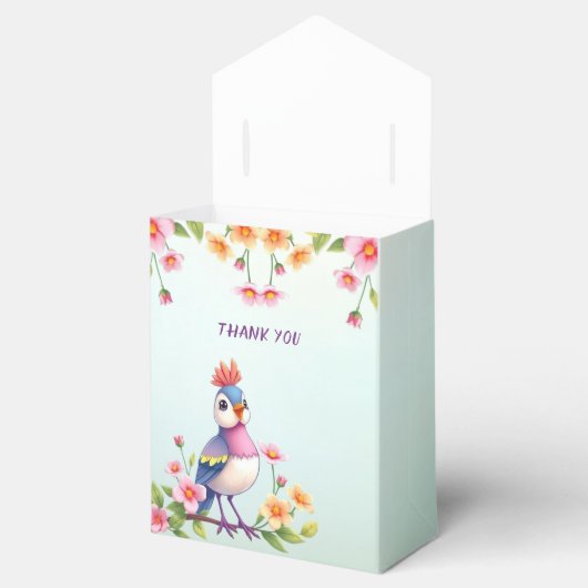 Cute Blue Pink Bird Floral Favor Box Bedankdoosjes (Geopend)