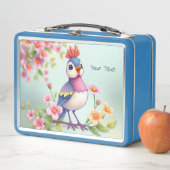 Cute Blue Pink Bird Floral Metal Lunch Box (In situ)