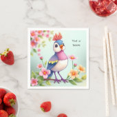 Cute Blue Pink Bird Floral Napkins Servet (Insitu)