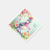 Cute Blue Pink Bird Floral Napkins Servet (Hoek)