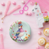 Cute Blue Pink Bird Floral Paper Bowl Papieren Kommen (Feest)