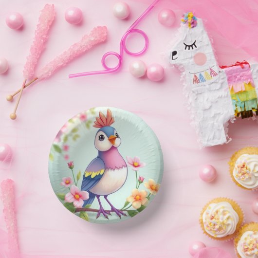 Cute Blue Pink Bird Floral Paper Bowl Papieren Kommen (Feest)