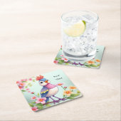 Cute Blue Pink Bird Floral Paper Coaster Kartonnen Onderzetters (Insitu)