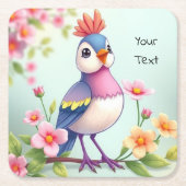 Cute Blue Pink Bird Floral Paper Coaster Kartonnen Onderzetters (Voorkant)