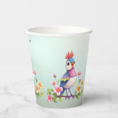 Cute Blue Pink Bird Floral Paper Cups Papieren Bekers (Achterkant)