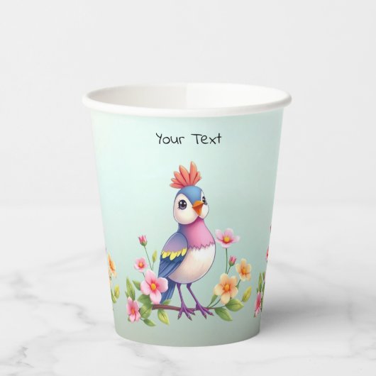 Cute Blue Pink Bird Floral Paper Cups Papieren Bekers (Links)