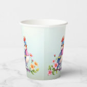 Cute Blue Pink Bird Floral Paper Cups Papieren Bekers (Rechts)