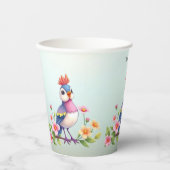 Cute Blue Pink Bird Floral Paper Cups Papieren Bekers (Voorkant)