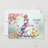 Cute Blue Pink Bird Floral Thank You Card Bedankkaart (Voorkant)