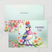 Cute Blue Pink Bird Floral Thank You Card Bedankkaart (Voorkant / Achterkant)