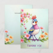 Cute Blue Pink Bird Floral Thank You Card Bedankkaart (Voorkant / Achterkant)