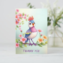 Cute Blue Pink Bird Floral Thank You Card Bedankkaart