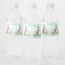 Cute Blue Pink Bird Floral Waterfles Etiket