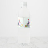 Cute Blue Pink Bird Floral Waterfles Etiket (Achterkant)
