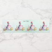 Cute Blue Pink Bird Floral Waterfles Etiket (Enkel label)
