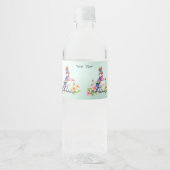 Cute Blue Pink Bird Floral Waterfles Etiket (Voorkant)