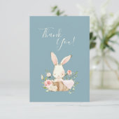 Cute Blue Pink Bunny Baby shower Hartelijk dank Bedankkaart (Staand voorkant)