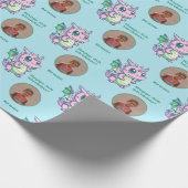 Cute Blue Pink Chibi Dragon Custom Photo Text Cadeaupapier (Hoek)