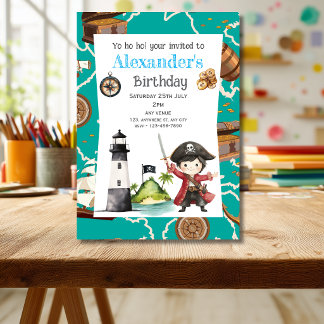 Cute Blue Pirate kinderverjaardagsuitnodiging Kaart