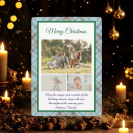 Cute Blue Plaid Portrait Photo Christmas  Feestdagenkaart
