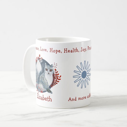 Cute Blue Polar Fox, Floral Backdrop. Chic, Funny Koffiemok (Voorkant links)