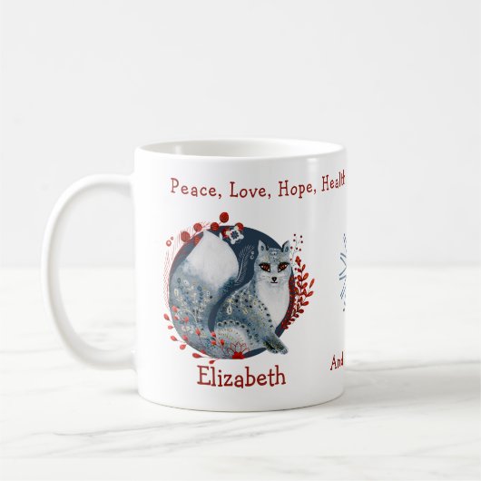 Cute Blue Polar Fox, Floral Backdrop. Chic, Funny Koffiemok (Links)