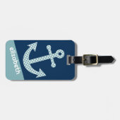 Cute Blue Polka Dot Anchor met Navy Custom Name Bagagelabel (Voorkant horizontaal)