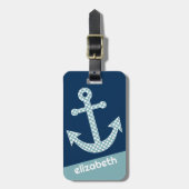Cute Blue Polka Dot Anchor met Navy Custom Name Bagagelabel (Voorkant verticaal)