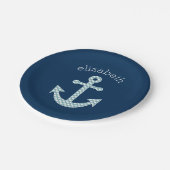 Cute Blue Polka Dot Anchor met Navy Custom Name Papieren Bordje (Gekanteld)