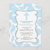 Cute Blue Polka Dots Cross Baptisme Invitation Kaart (Voorkant / Achterkant)