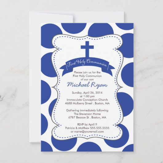 Cute Blue Polka Dots Cross-Communitation Invitatio Kaart (Voorkant)