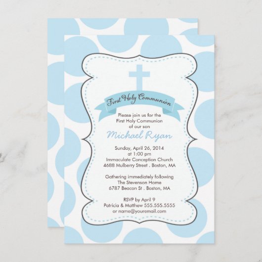 Cute Blue Polka Dots Cross-Communitation Invitatio Kaart (Voorkant / Achterkant)