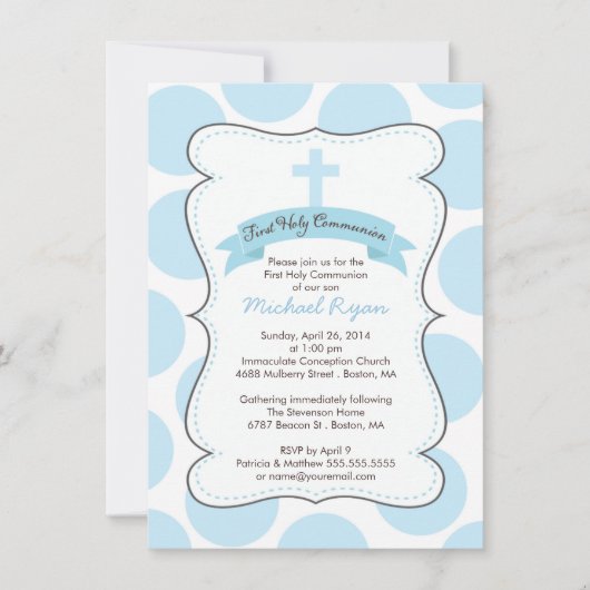 Cute Blue Polka Dots Cross-Communitation Invitatio Kaart (Voorkant)