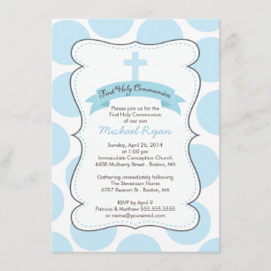 Cute Blue Polka Dots Cross-Communitation Invitatio Kaart
