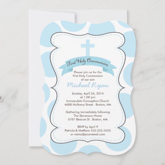 Cute Blue Polka Dots Cross-Communitation Invitatio Kaart (Voorkant)